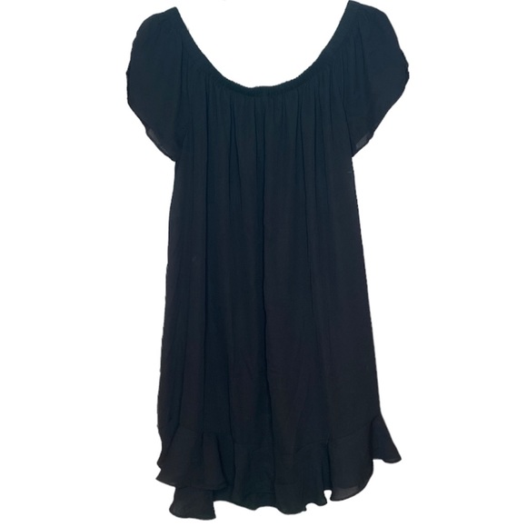 Express Off The Shoulder Black Dress Split Flutter Sleeve Ruffle XL - Picture 1 of 4